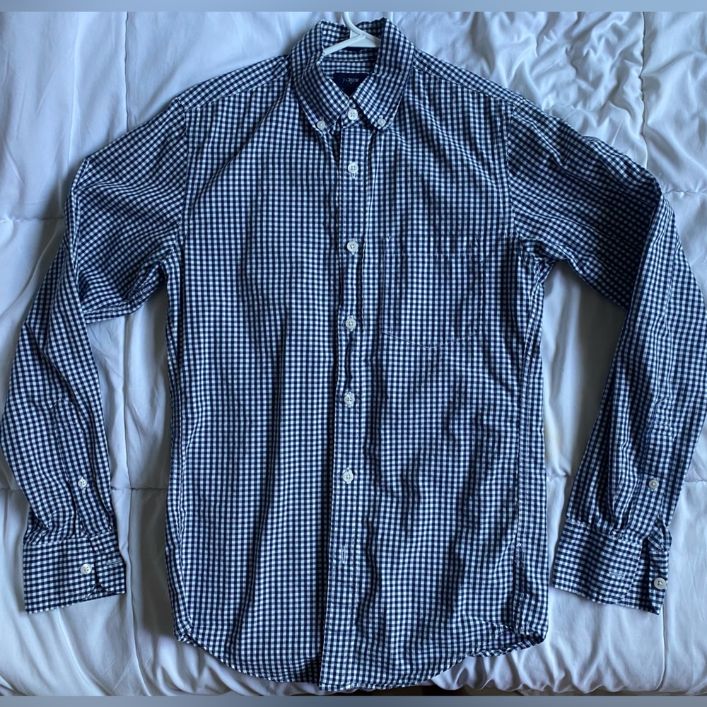 J. Crew Navy Gingham Button Down Shirt